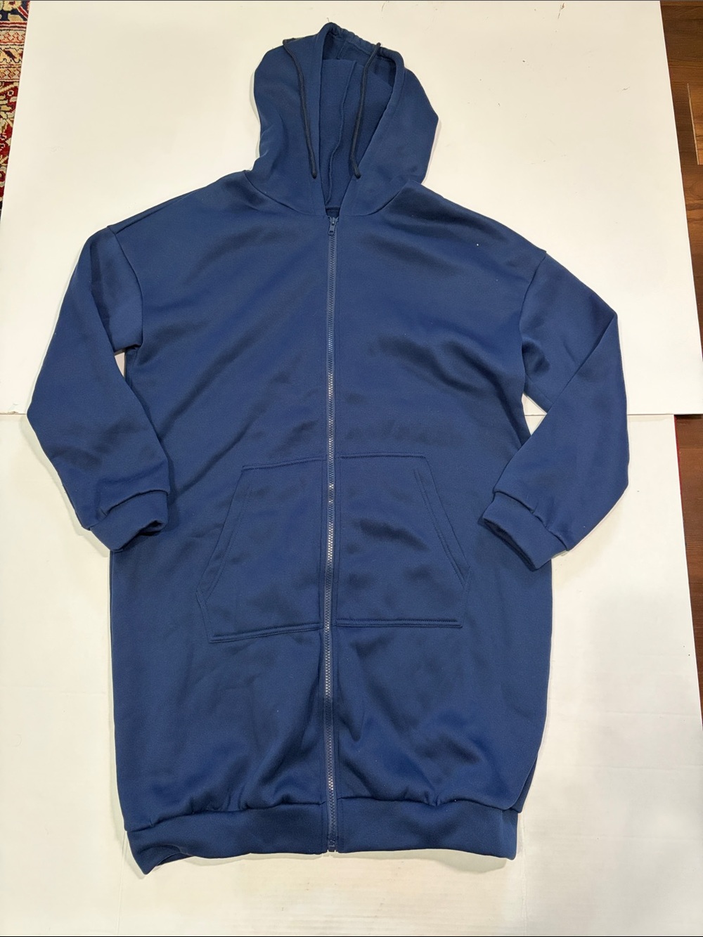SHEIN Navy Long Sleeve Hooded Zip-Up Dress